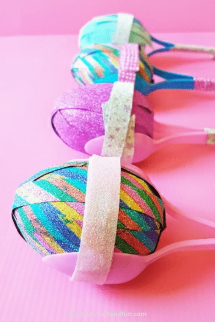 DIY Rainbow Maracas Using Plastic Spoons