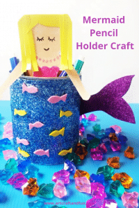 Make this gorgeous Mermaid craft with your little ones for unlimited fun. #mermaidcrafts #oceancrafts #undertheseacrafts #toddlercrafts #backtoschoolcrafts #funcrafts #glittercrafts #diypencilholder #crafts #kidscrafts