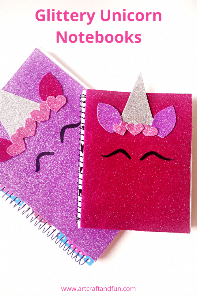Make this glittery back to school DIY Unicorn Notebook for some magical fun this school year. Sure to be popular with all Unicorn fans. It's super easy to make and turns out so pretty. #unicorncrafts #unicornnotebook #diyunicornnotebook #backtoschoolsupplies #kidscraft #funcraft #diynotebook