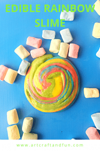 Make Rainbow Edible Slime today. This easy edible slime recipe uses marshmallows. The colorful marshmallows give this slime its pretty Rainbow colors. Sure to be a favorite of everyone! #rainbowslime #edibleslime #slime