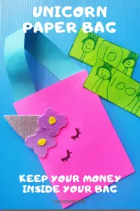 Learn how to make this amazing DIY Unicorn Paper Bag. Perfect for pretend play and unicorn parties. #diyunicorn #diyunicorncraft #unicorncraft #unicornpapercraft