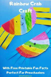 This easy Rainbow Crab Craft is perfect as a preschool craft. And the best part is you need just 3 supplies to make this easy paper craft! Perfect for indoor activities these days! And don't forget to grab your free printable fun facts about the rainbow crab!!! #rainbowcraft #crabcraft #preschoolcraft #oceancraft