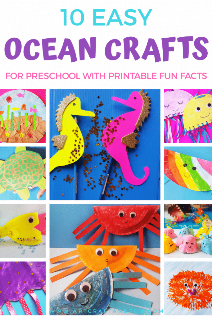 Make these super Easy Ocean Crafts for Preschool. Perfect hands on activity on Ocean theme. FREE Printable Fun Facts and Templates included! #oceancraftsforpreschool #oceancraftforkids #oceancrafts #Preschoolcraft #toddlercraft