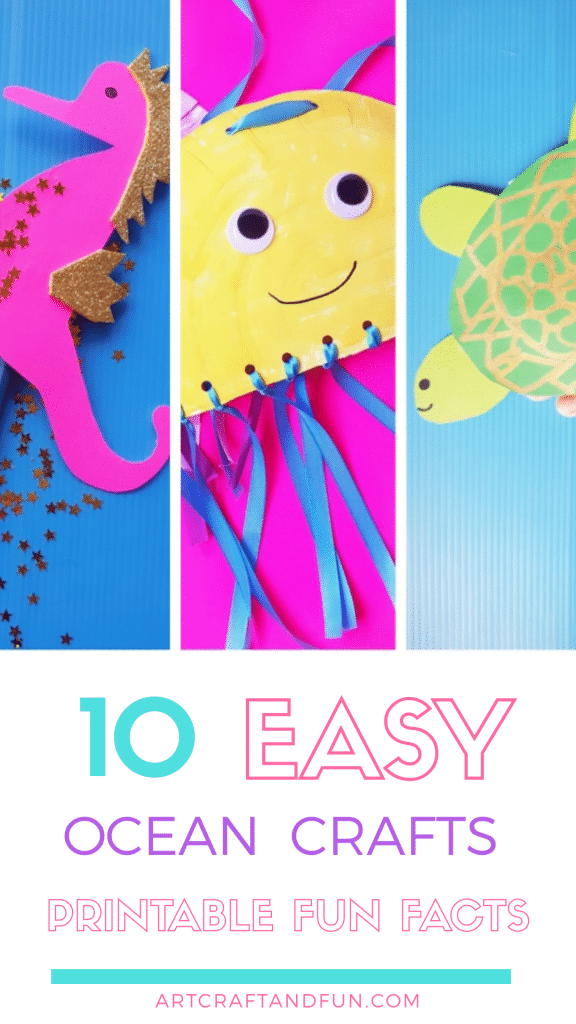 Make these 10 Easy Ocean Crafts for Preschool. Perfect hands on activity on Ocean theme. FREE Printable Fun Facts and Templates included! #oceancraftsforpreschool #oceancraftforkids #oceancrafts #Preschoolcraft #toddlercraft