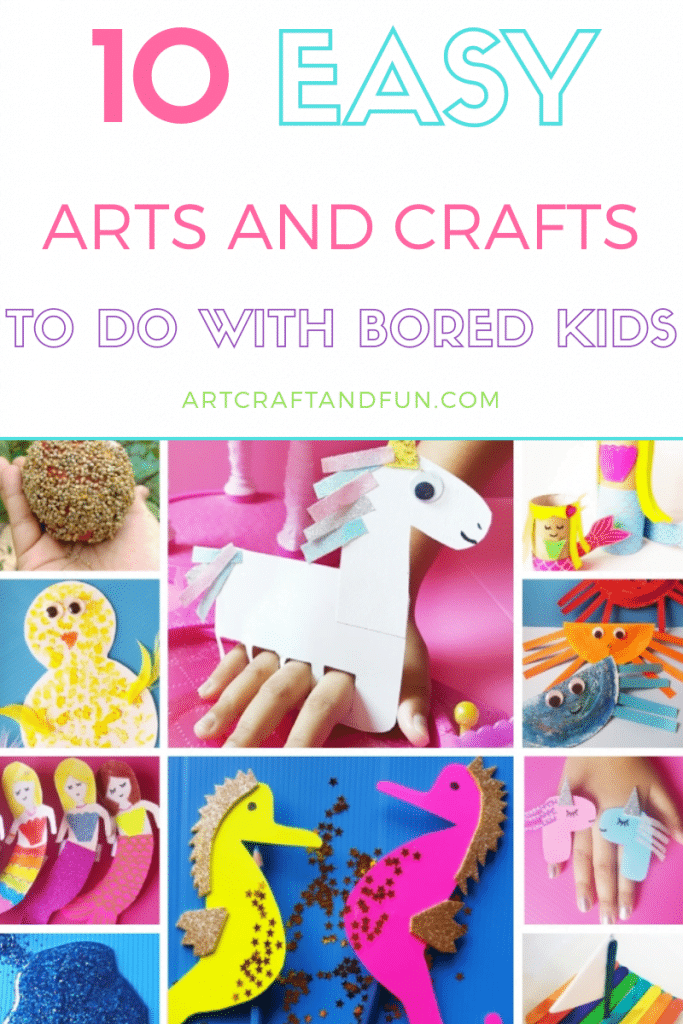 This list of 10 Easy Arts and Crafts to do at home with kids is just the thing you need to keep your kids entertained! Perfect for bored kids. All you need is some simple craft materials already lying around the house! #kidscrafts #easycrafts #funcrafts