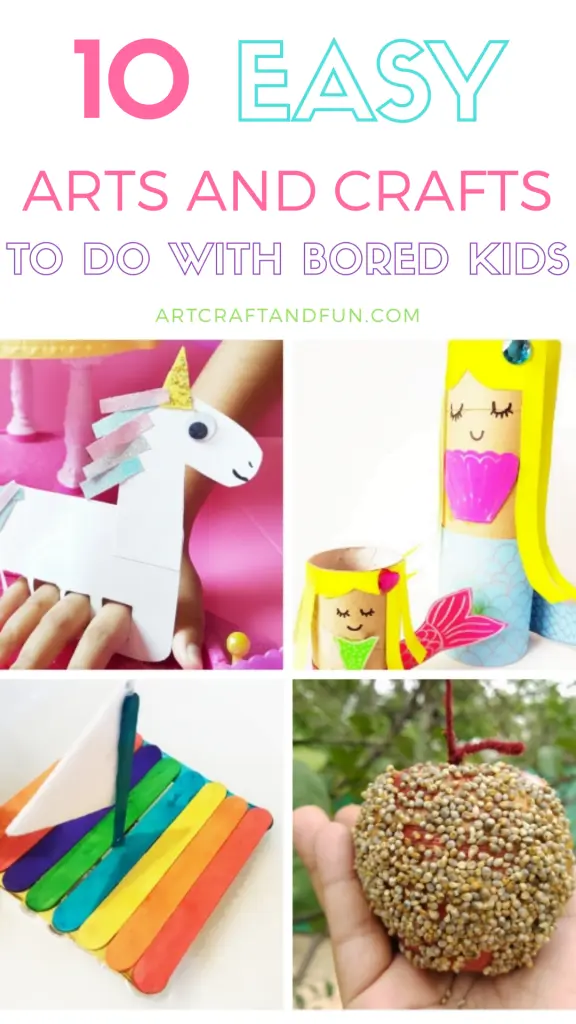 This list of 10 Easy Arts and Crafts to do at home with kids is just the thing you need to keep your kids entertained! Perfect for bored kids. All you need is some simple craft materials already lying around the house! #kidscrafts #easycrafts #funcrafts