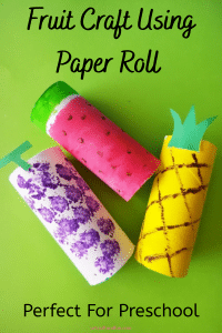 A fun way to teach about healthy eating to your little one. Make this super easy Fruit Craft Using Paper Roll. Its perfect for preschool activity. #preachoolcrafts #paperrollcraft toiletpaperrollcraft #fruitcraft