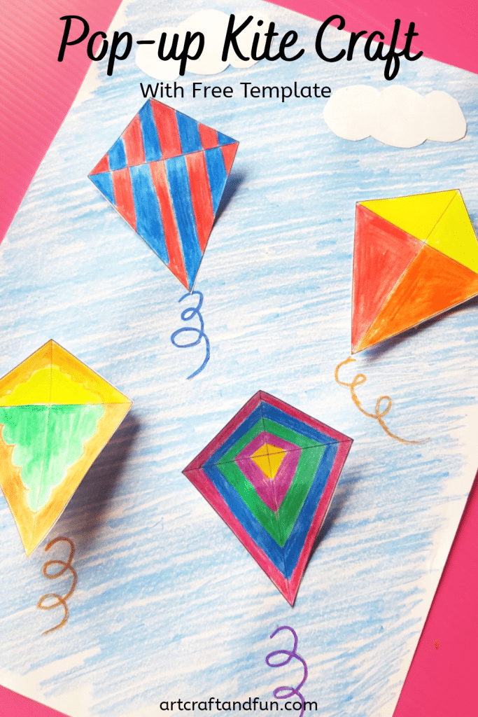 This colourful and easy pop up Kite Craft is sure to be a favourite of your little one. It's super easy to make and a perfect way to introduce patterns to your child. #kitecraft #preschoolcraft #toddlercraft #papercrafts