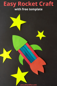 Make this super Easy Rocket Craft with your preschooler today. All you need is some Popsicle sticks and a bit of imagination.It comes with a FREE Template. #rocketcraft #rocketcraftforpreschool #Popsiclestickrocketcraft #popsiclestickcraft #preschoolcraft