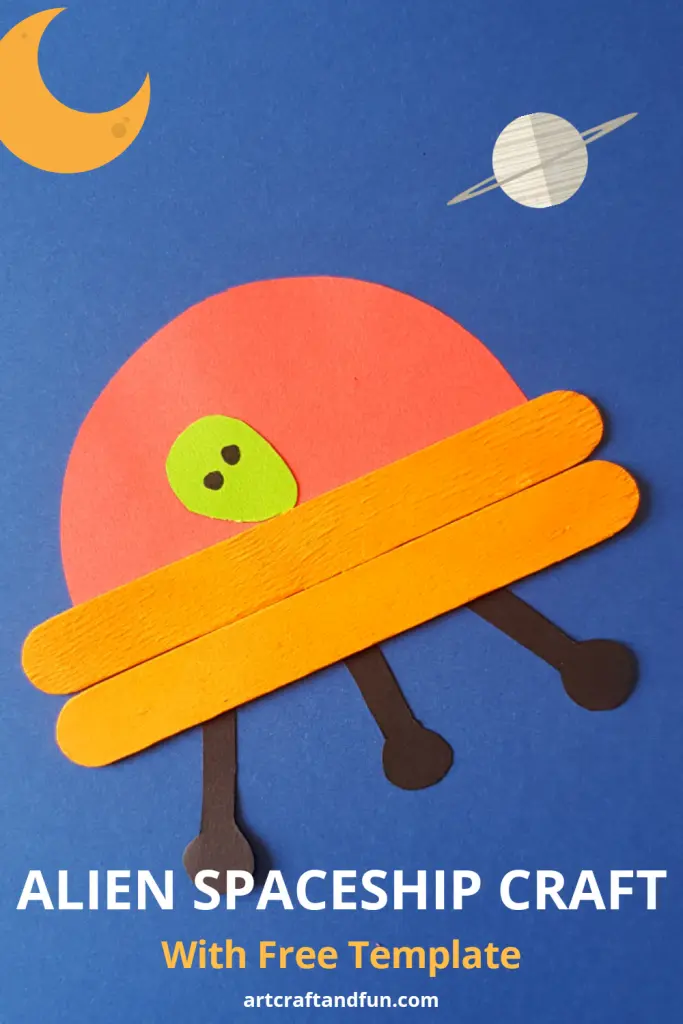 This super cute Alien Spaceship Craft is perfect for your little space lovers! It comes with a Free Printable Template. #spaceshipcraft #spacecraft #preachoolcrafts #freetemplate #popsiclestickcraft