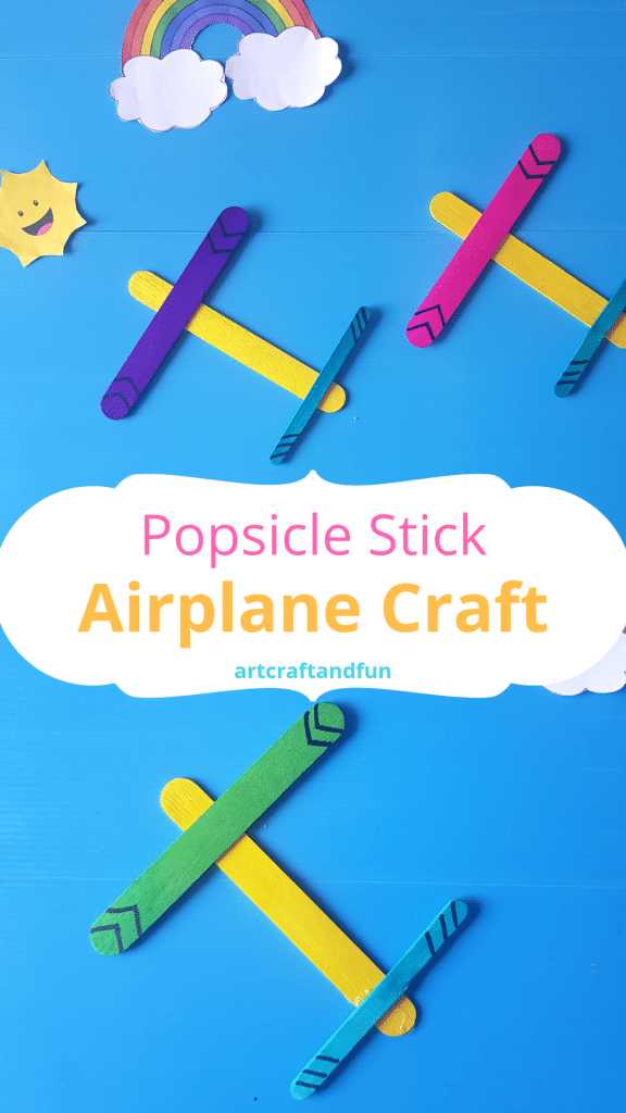 Make this super easy Airplane Craft Using Popsicle Sticks. Its a perfect pretend play craft for your little ones! #airplanecraft #airplanecraftusingpopsiclesticks #popsiclestickcraft #preschoolcraft