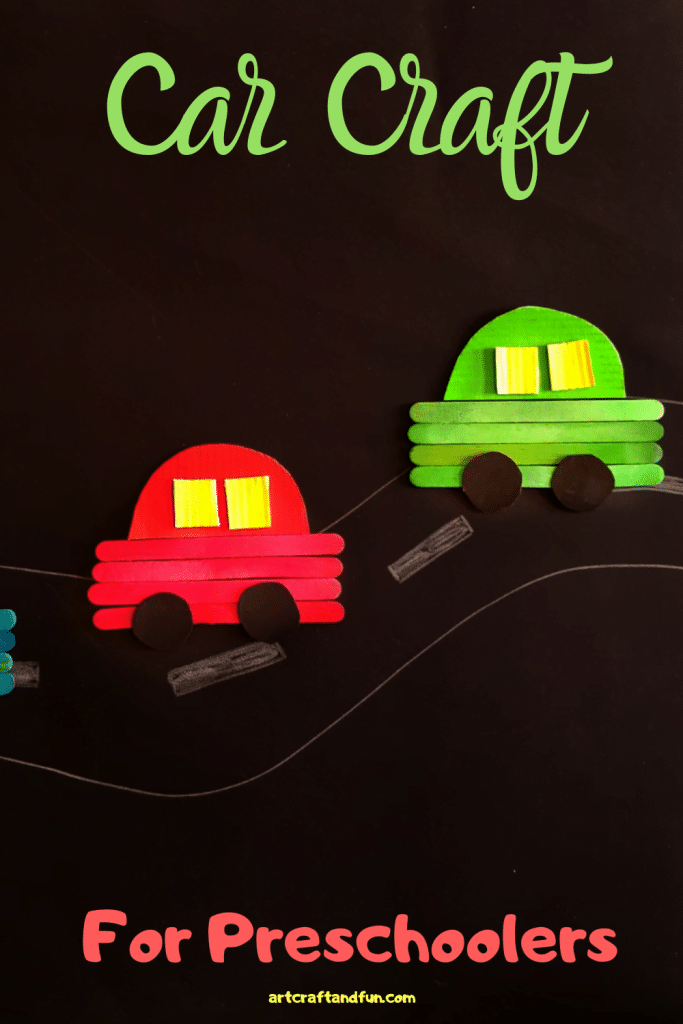 Make this adorable Car Craft For Preschoolers with your kids today. It's a super easy transport craft for preschoolers perfect for pretend play as well. #transportcraft #transportcraftforpreschoolers #transportaioncraftforpreschoolers #carcraft #carcraftusingpopsiclesticks