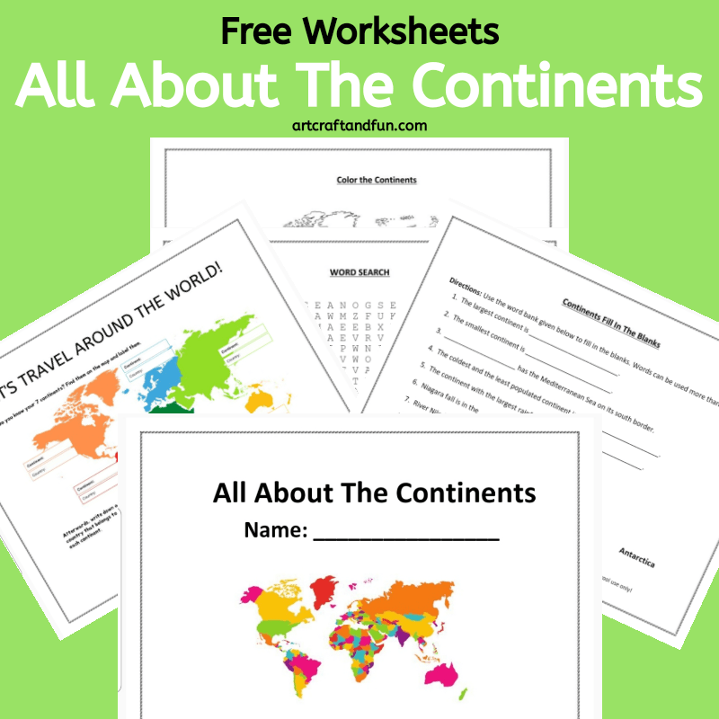 Grab this set of Free Printable All about the Continents worksheets today. This colorful and fun free worksheet set is perfect for kids. #freeprintable #freecontinentworksheets #Allaboutthecontinents