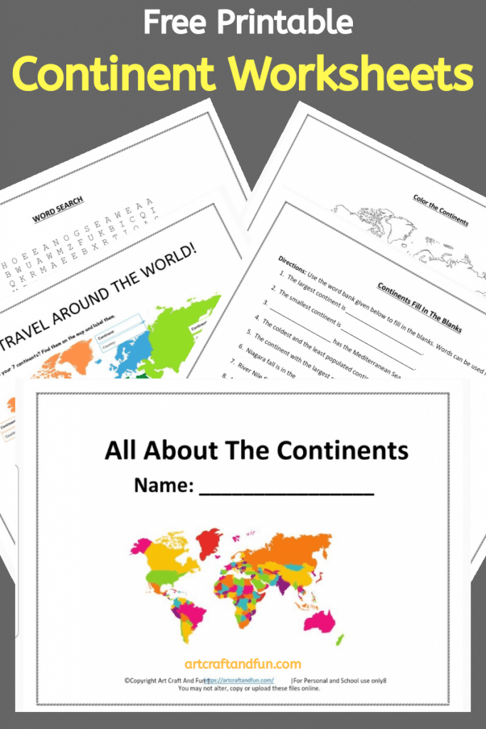 Grab this set of Free Printable All about the Continents worksheets today. This colorful and fun free worksheet set is perfect for kids. #freeprintable #freecontinentworksheets #Allaboutthecontinents