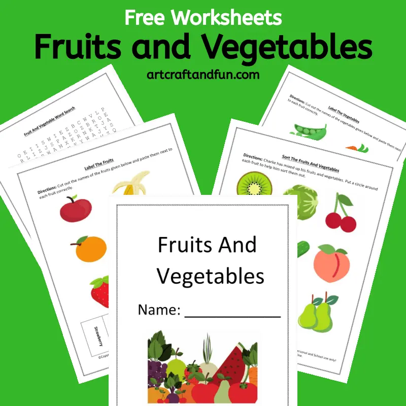 This colorful set of Free Printable Fruit and Vegetable Worksheets are perfect for kids age 6 and up. This fun set comes with four colorful worksheets. #freeprintable #freeprintableworksheets #fruitworksheets #vegetableworksheets #fruitandvegetableworksheets
