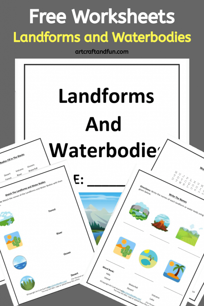 Grab Free Printable Landform Worksheets for your kids today. These colorful worksheets also cover the waterbodies. #Freeprintableworksheets #geographyworksheets #landformworksheets #freeprintablelandformworksheets