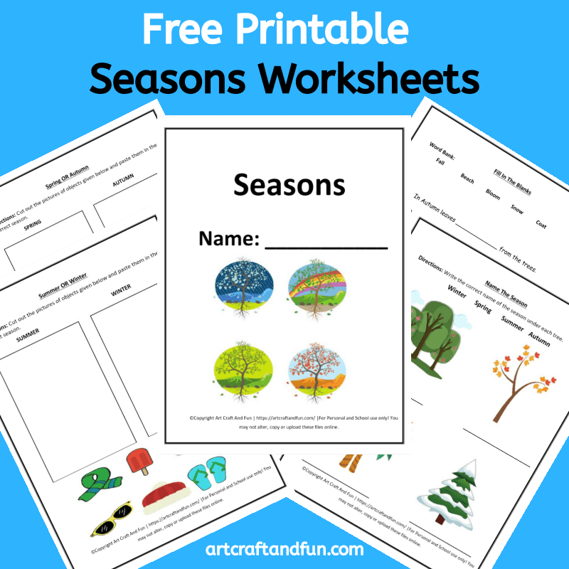 Grab Free Printable Seasons Worksheets for your kids today! These colorful worksheets are perfect for introducing the four seasons to your kids. Perfect for kids age 6 and up. #freeprintableworksheets #freeprintableseasonsworksheets #seasonsworksheets