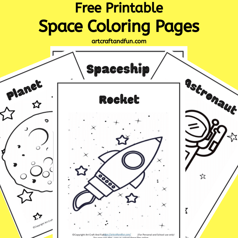 Grab 4 fun Space Coloring pages in this Free Printable Pack. Perfect for preschooler and big kids as well. #spacecoloringpages  #freespacecoloringpages #freecoloringpages