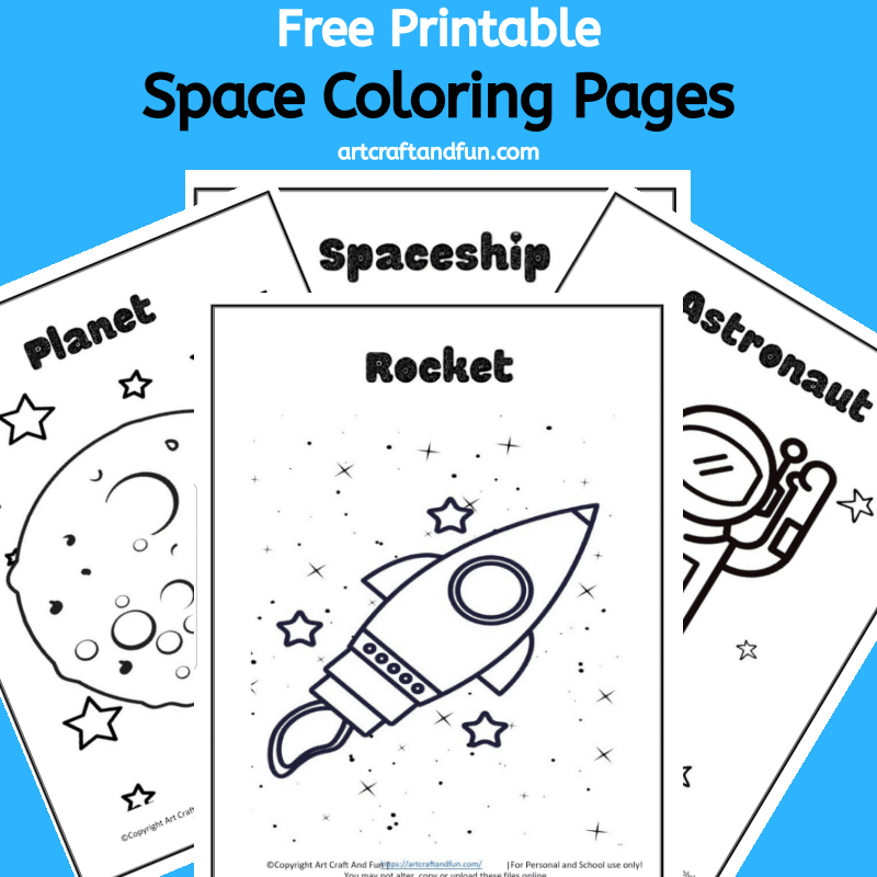 Grab 4 fun Space Coloring pages in this Free Printable Pack. Perfect for preschooler and big kids as well. #spacecoloringpages #freespacecoloringpages #freecoloringpages
