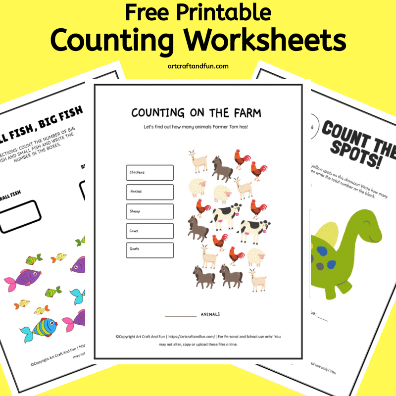 Grab these 3 Free Printable Counting Worksheets today! These fun and colorful worksheets are sure to make counting fun for preschoolers. #freeprintables #freeworksheets #freepreschoolworksheets #mathworksheets #preschoolworksheets