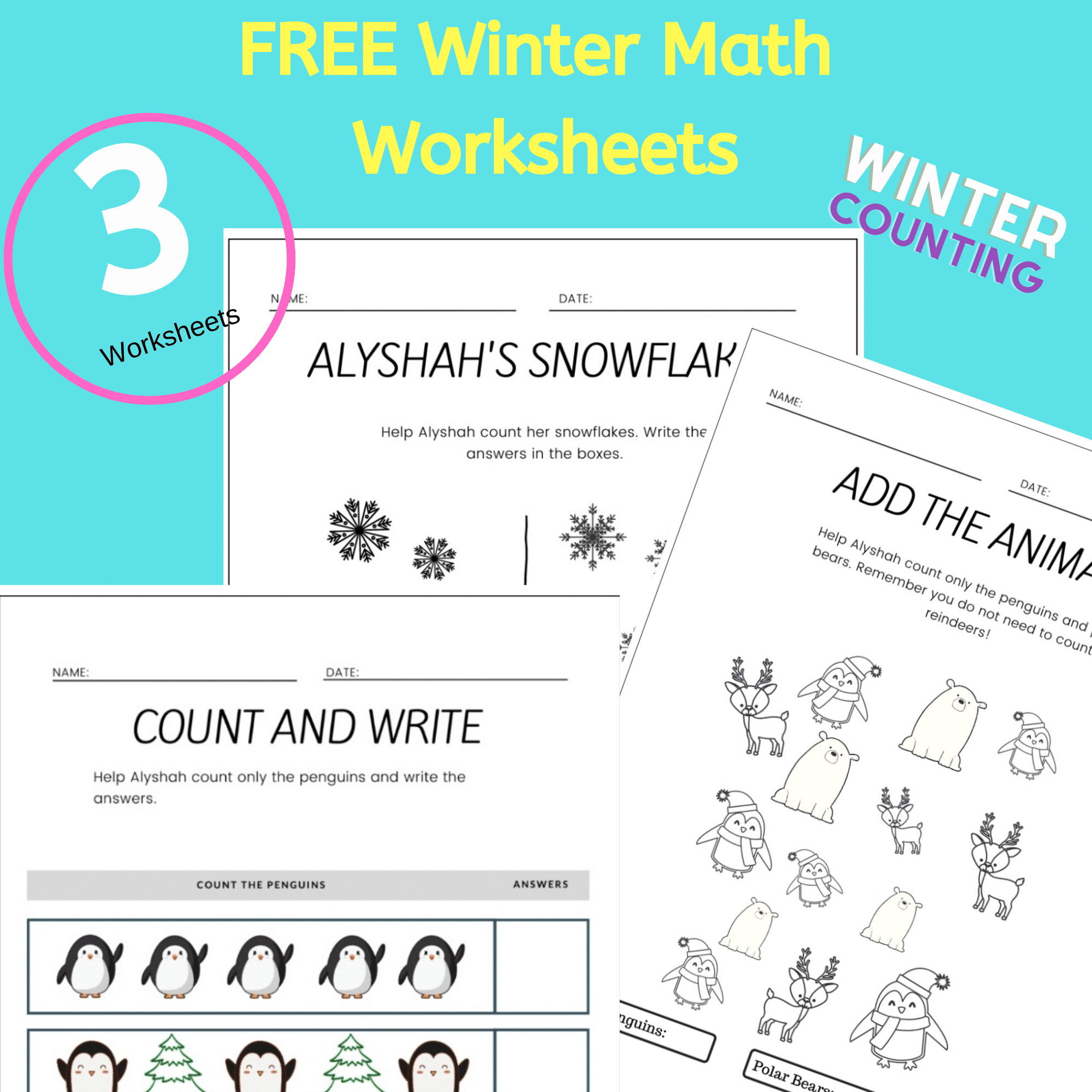 free printable winter math worksheets for kindergarten