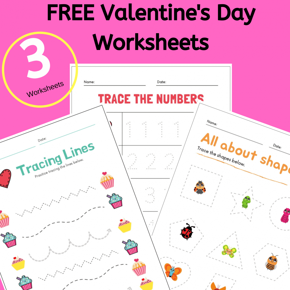 Get 3 Free Printable Valentine Day Worksheets for Preschool